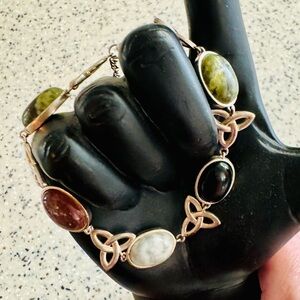 Connemara Marble sterling silver Celtic knot made in Ireland signed bracelet.